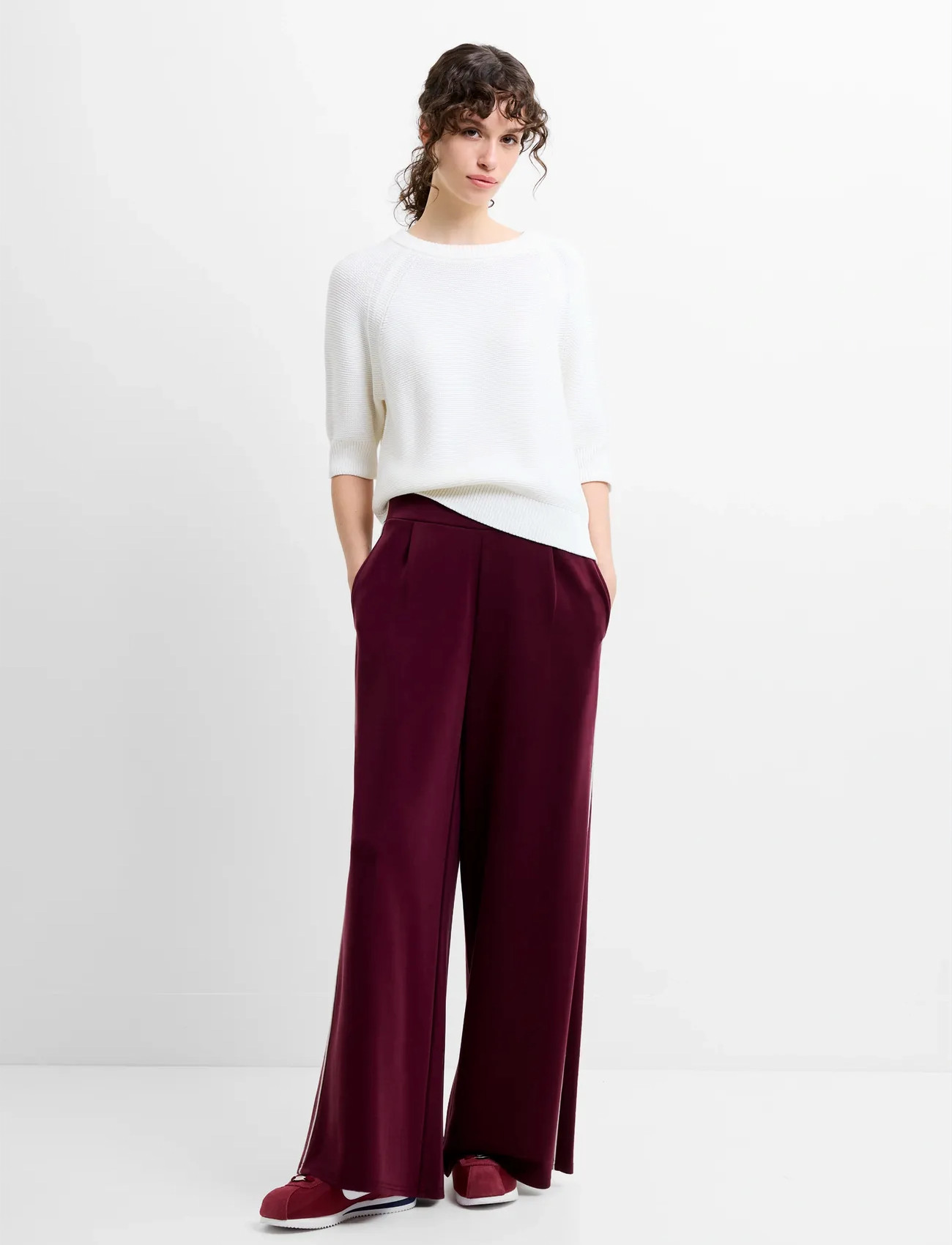 French Connection Wren Side Stripe Wide Leg Trsr, XS, Burgundy, Bukser > Brede Ben, Dame