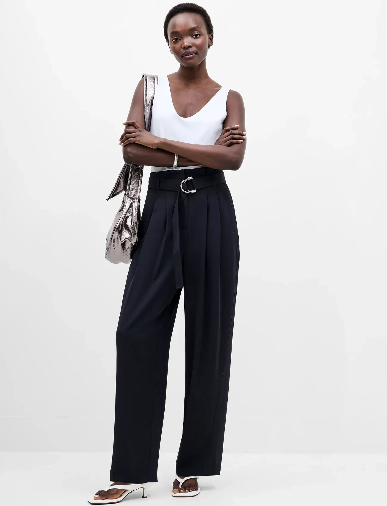 French Connection Vinnie D.ring Belted Trouser, 36, Navy, Bukser > Jakkesætsbukser, Dame