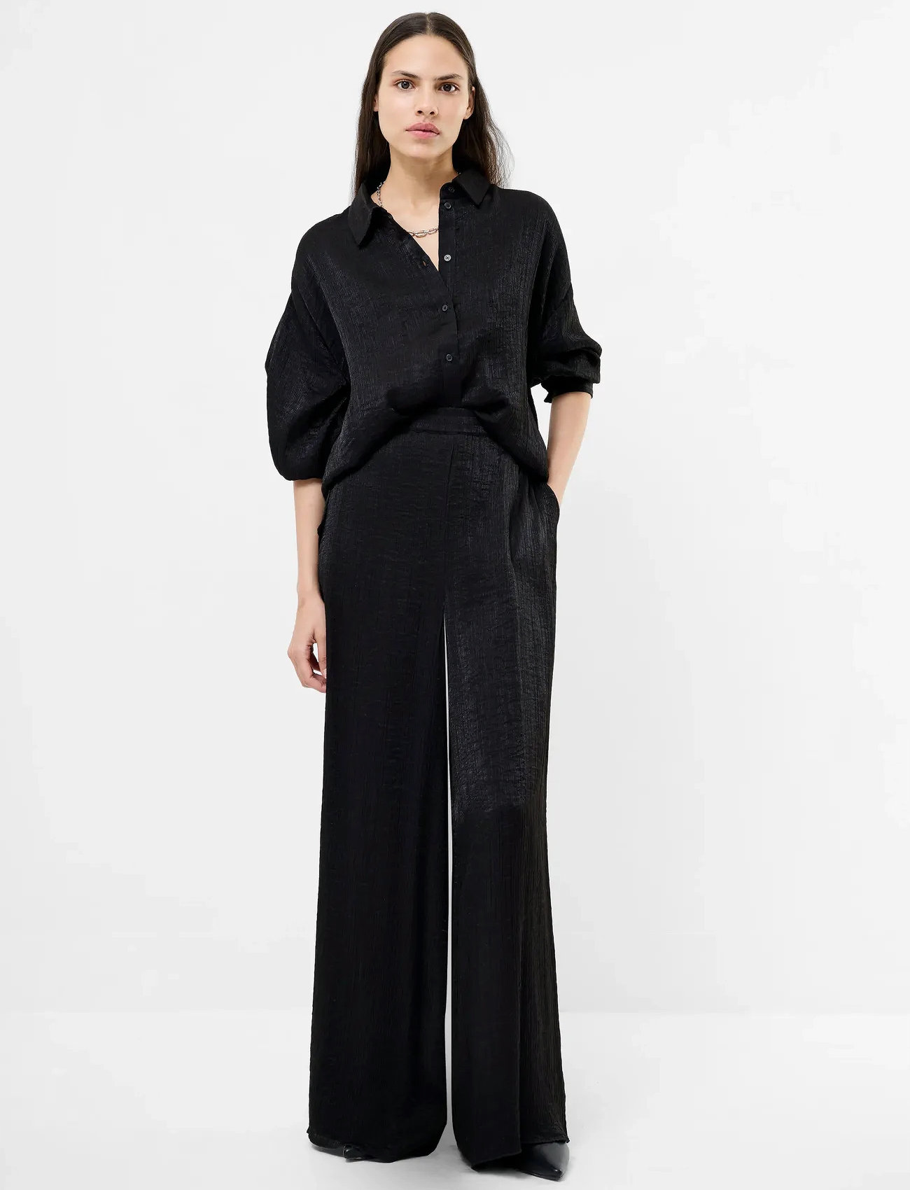 French Connection Terry Crinkle Trouser, S, Black, Bukser > Brede Ben, Dame