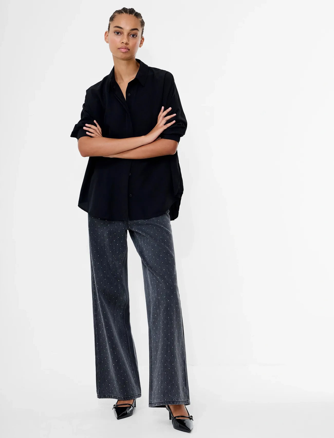 French Connection Ralphie Denim Embellished Jean, 34, Grey, Jeans > Vidde, Dame