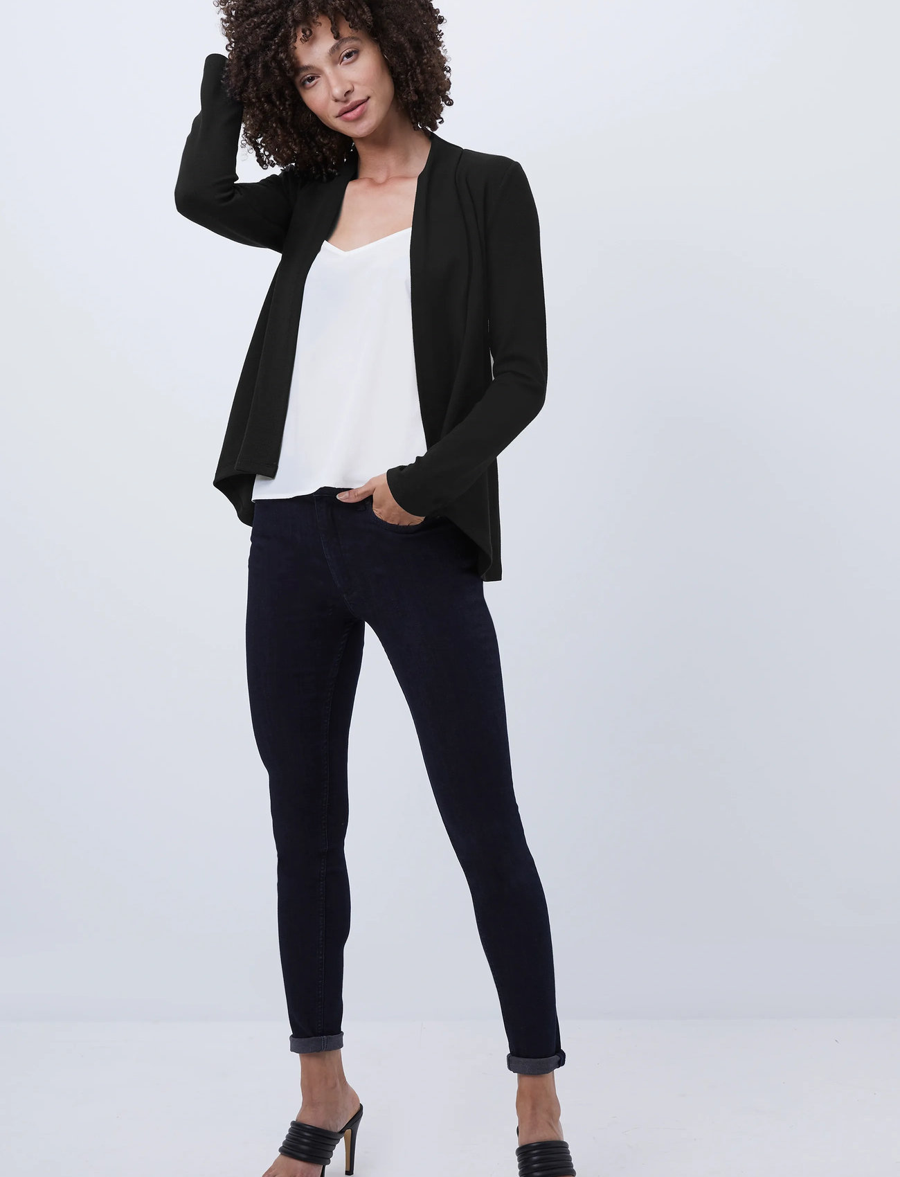 French Connection Josie Jersey Drape Front Jckt, M, Black, Strik > Cardigans, Dame