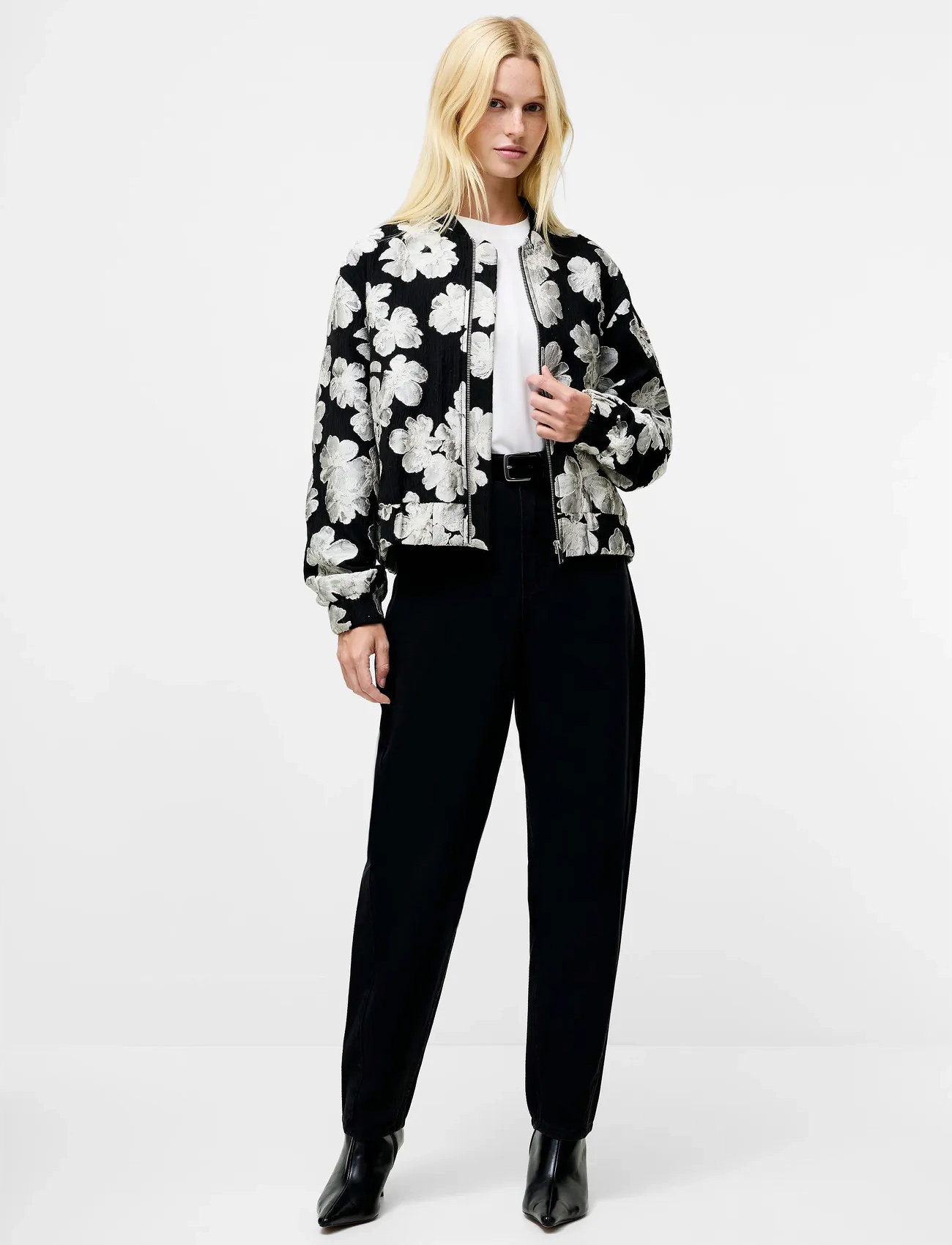 French Connection Lora Poly Jacquard Bomber, 36, Black, Jakker > Bomberjakker, Dame