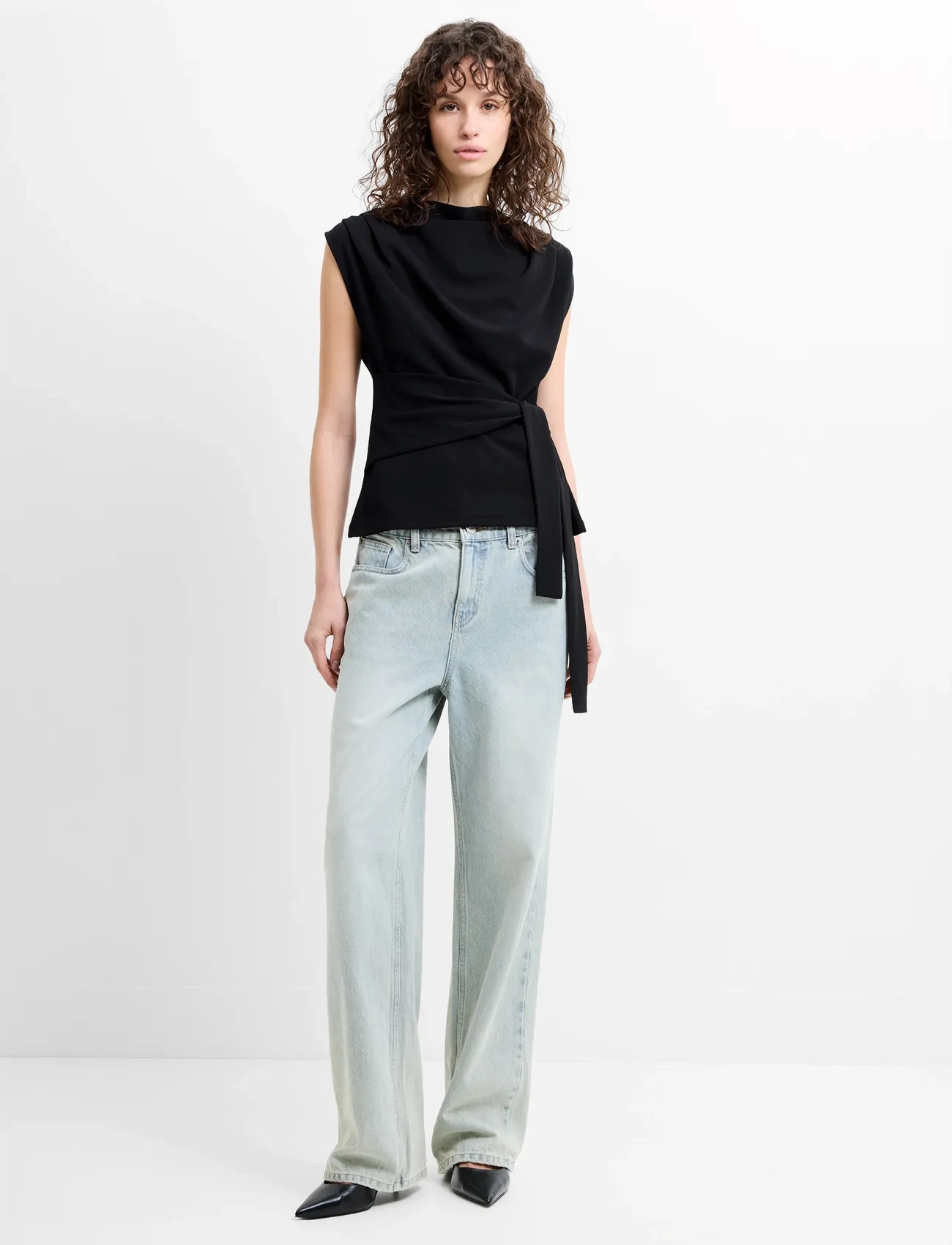 French Connection Zion Jersey Belted Shift Tp, L, Black, Bluser > Kortærmede, Dame