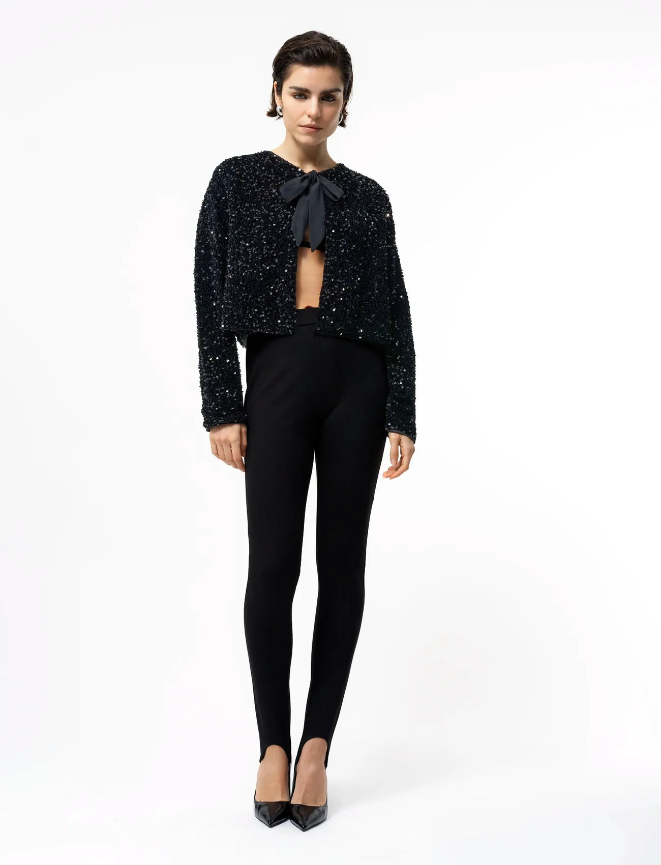 French Connection Monet Sequin Tie Cardigan, XL, Black, Blazere > Cropped Blazere, Dame