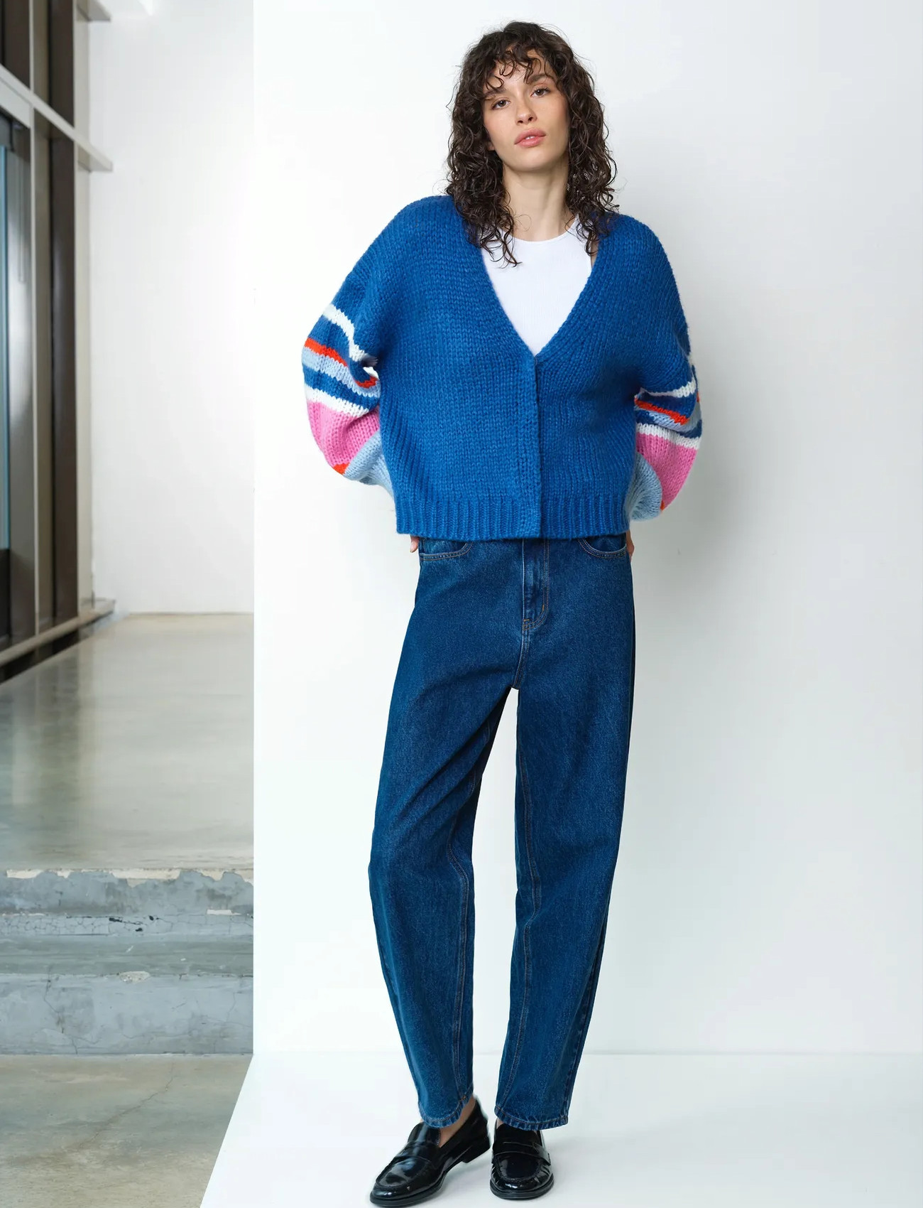 French Connection Monroe Coloured Slv Cardigan, XL, Blue, Strik > Cardigans, Dame
