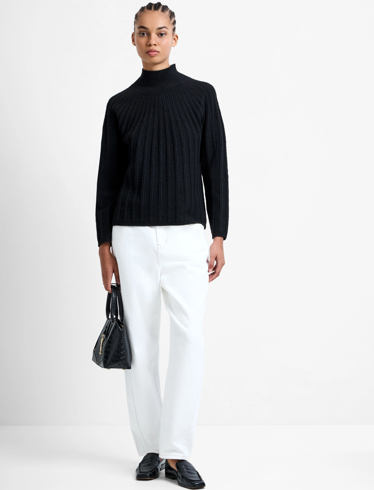 French Connection Kezia Recycled Mock Rib Jumper, XS, Black, Strik > Rullekrave, Dame