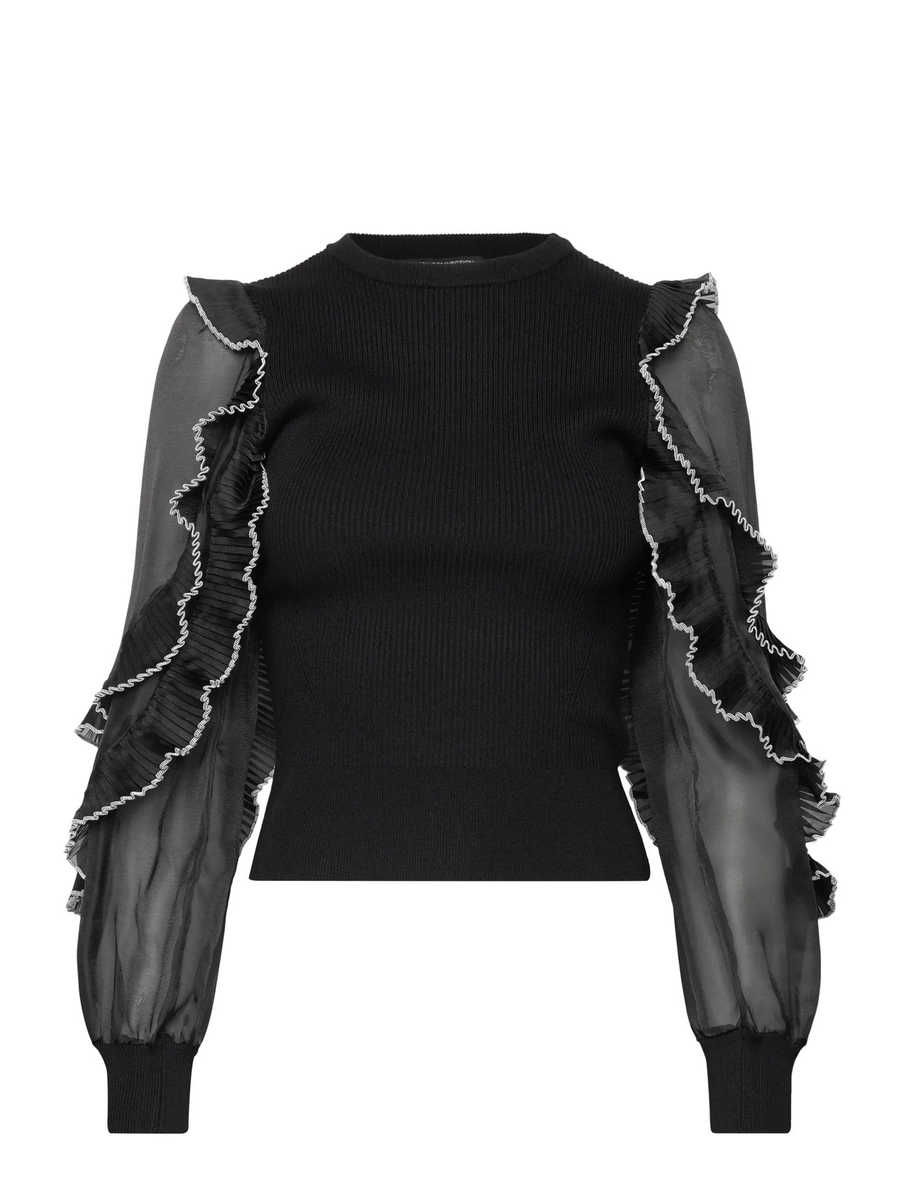 FRENCH CONNECTION Krista Mix Ruffle Trim Slv Oberteil Schwarz - L - Damen