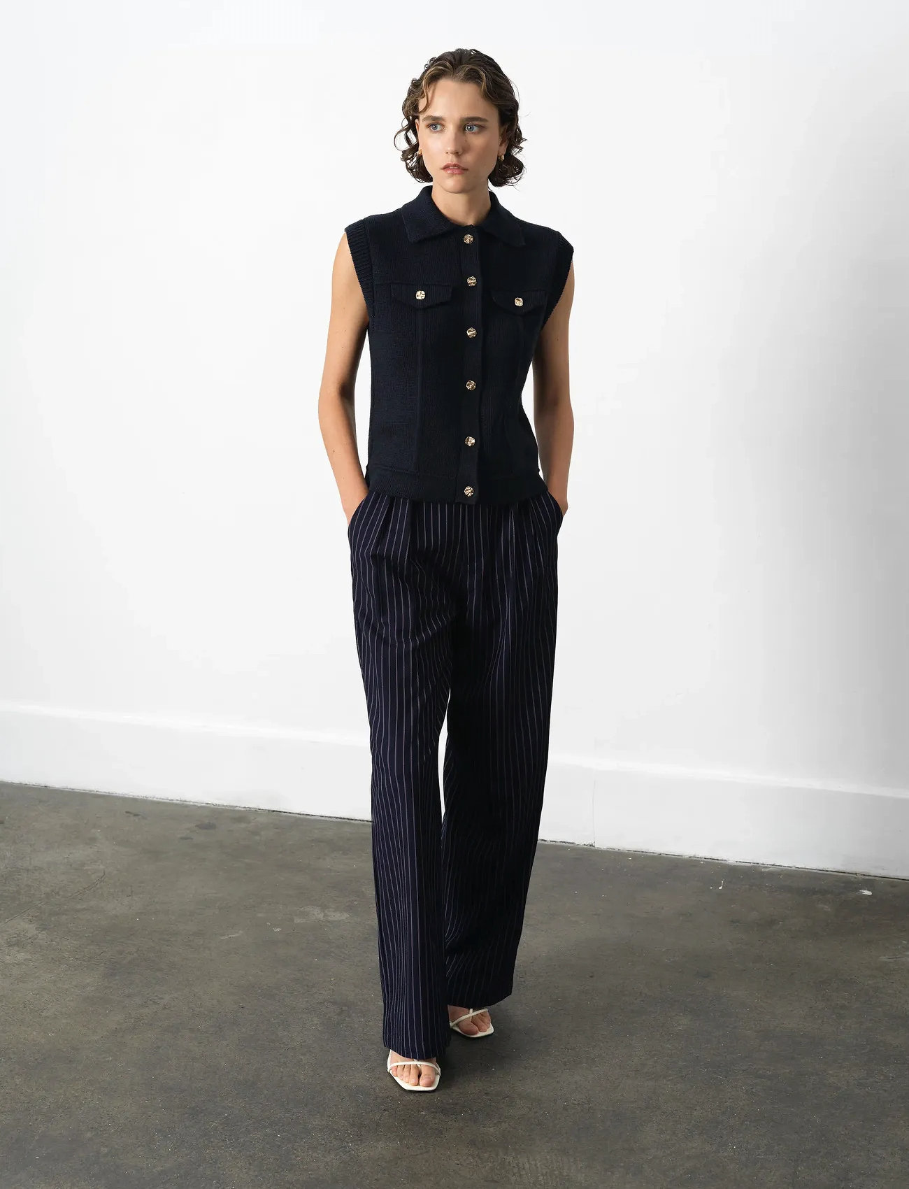 French Connection Roland Knit Collared Gilet, M, Navy, Veste > Strikkede Veste, Dame