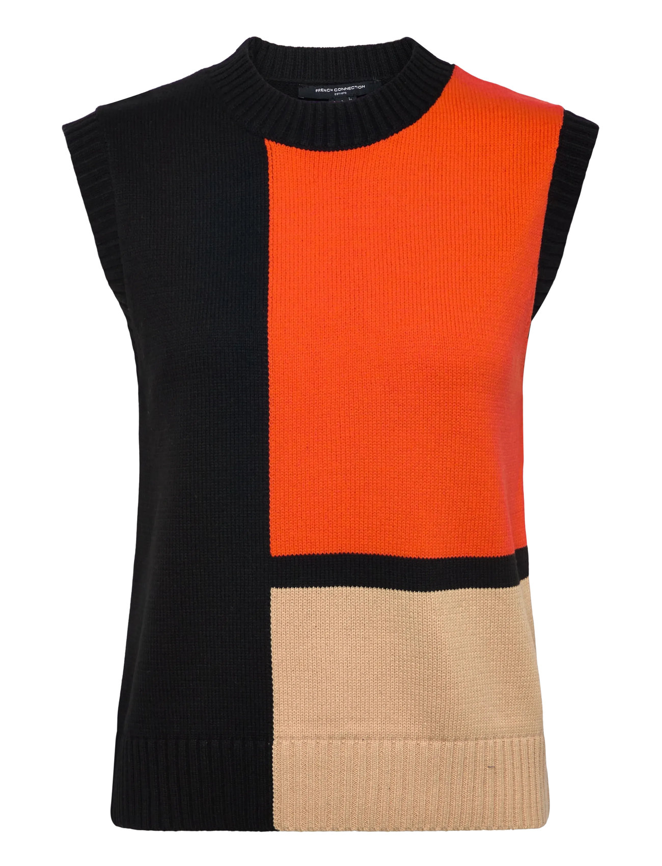 FRENCH CONNECTION Varli Colour Blocking Knit Ves Schwarz - XS - Damen