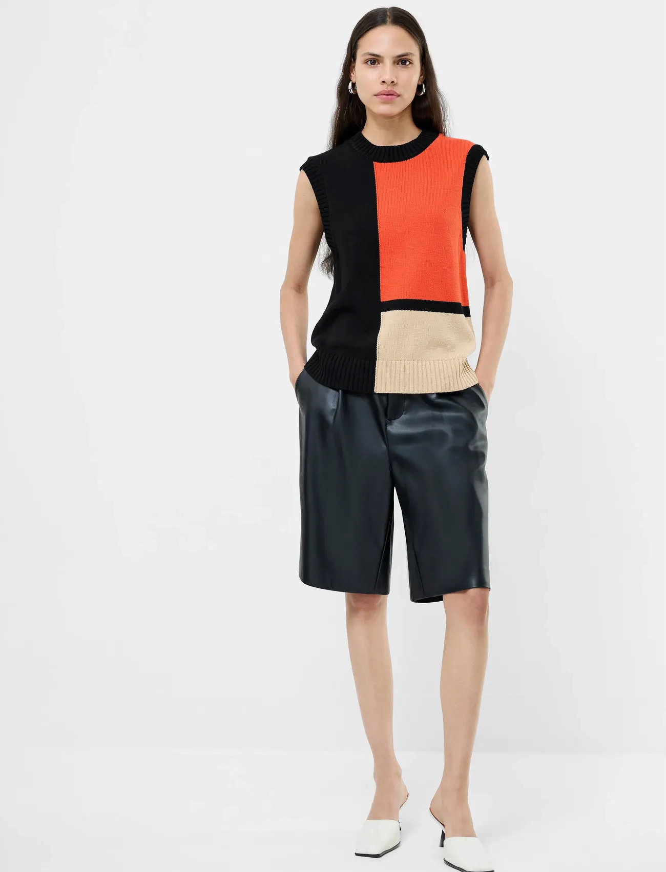 French Connection Varli Colour Blocking Knit Ves, XS, Black, Veste > Strikkede Veste, Dame