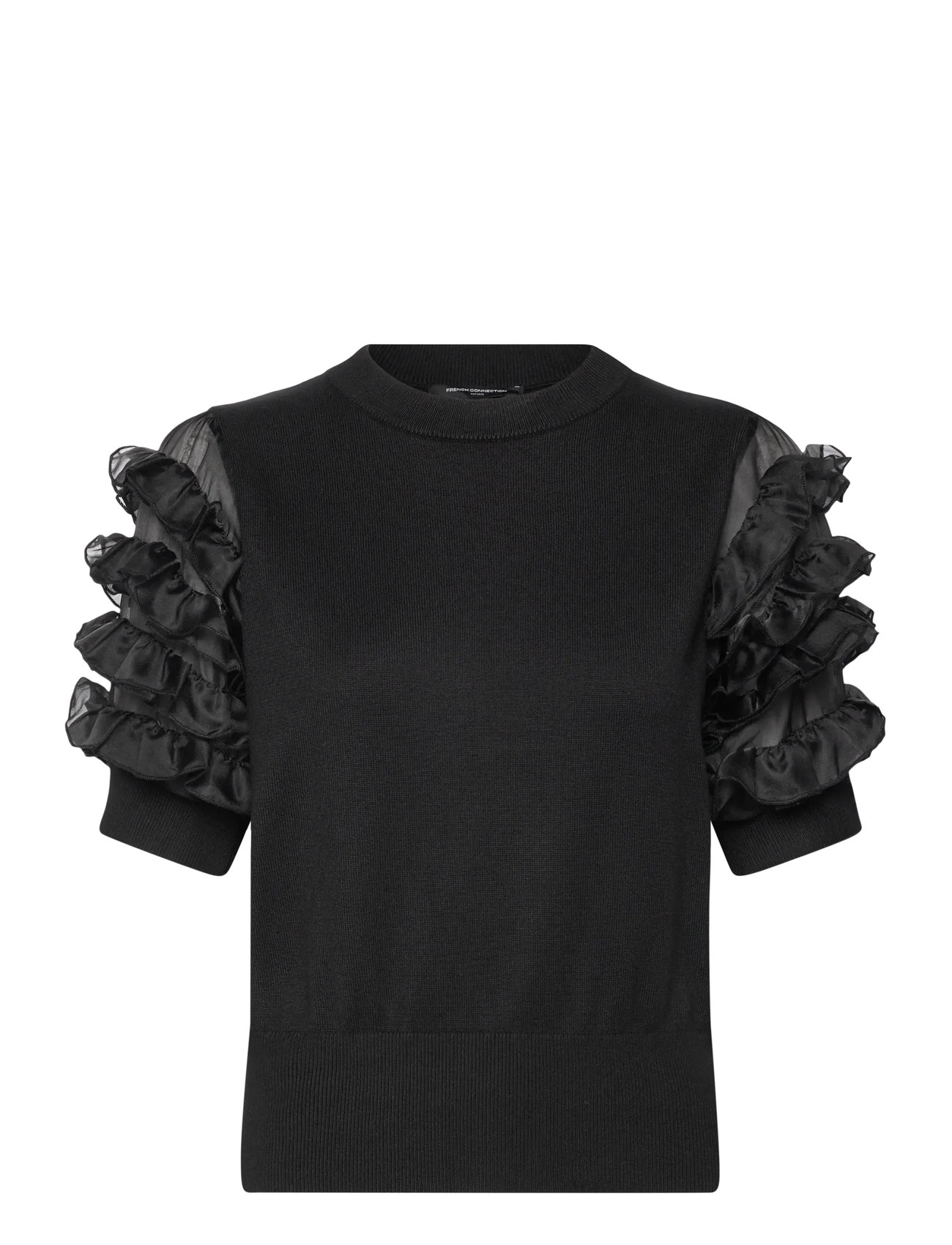 FRENCH CONNECTION Krista Mix Stacked Ruffle Oberteil Schwarz - L - Damen