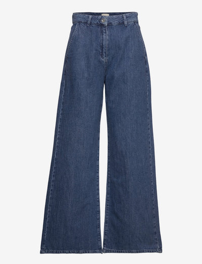 ZUZI LINEN BLEND DNM WIDE JEAN - brede jeans - mid blue