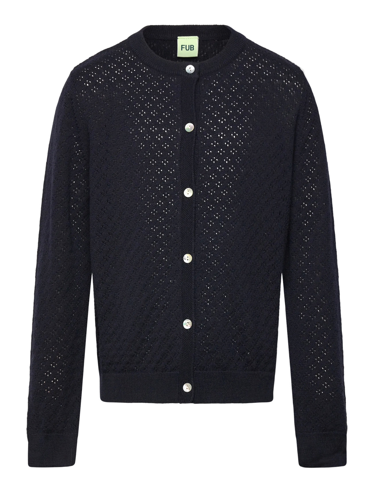 FUB Pointelle Cardigan, 120, Navy, Strik > Cardigans, Børn