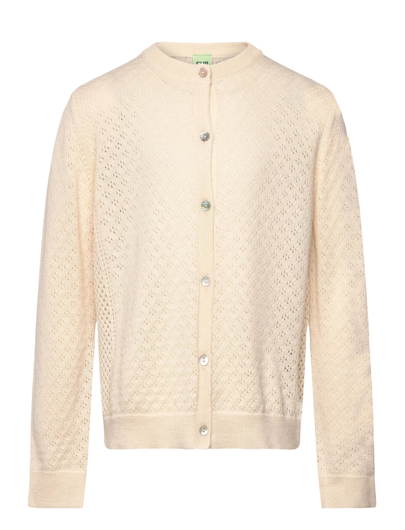 FUB Pointelle Cardigan, 120, Cream, Strik > Cardigans, Børn