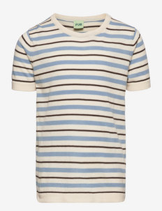 Striped T-shirt - kortermede t-skjorter - ecru/cloudy blue