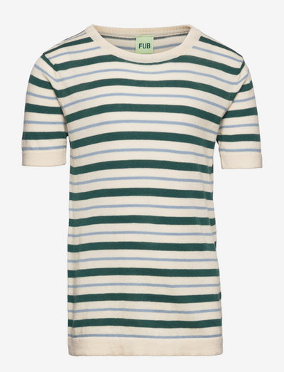 Striped T-shirt - stutterma bolir - ecru/deep green