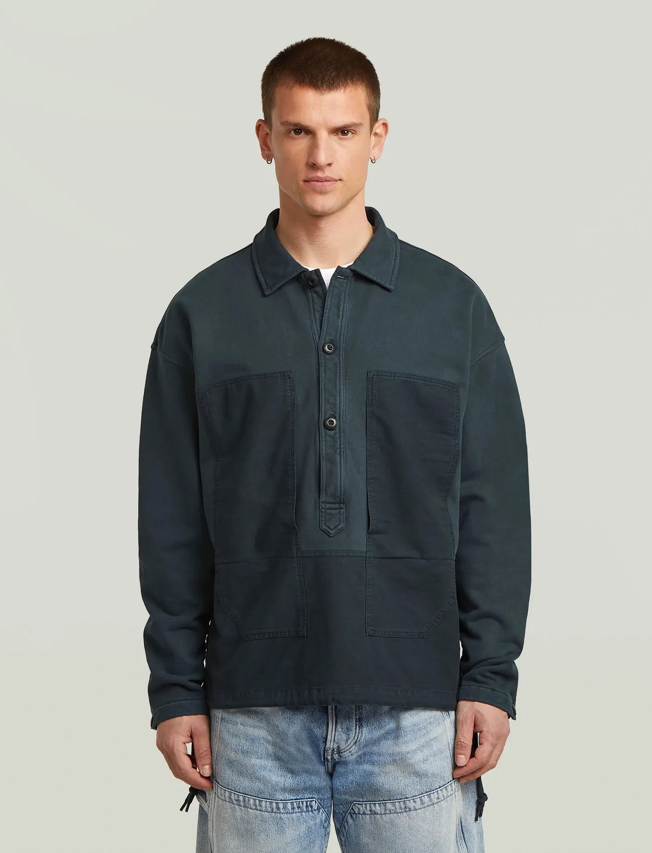 G-Star Washed Fabric Mix Loose Sw, S, Blue, Overdele > Overtrøjer, Herre