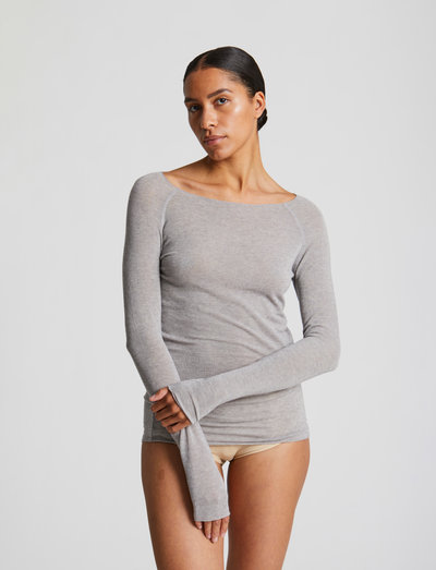 Amalie L/S Wool Top - longsleeved tops - light grey melange