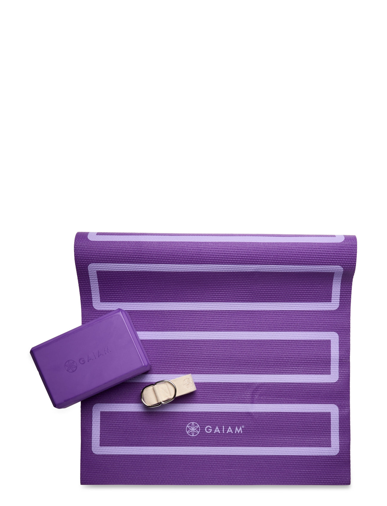 GAIAM Yoga Beginners Kit 4mm Mat Brick & Strap 2 Colors NEW