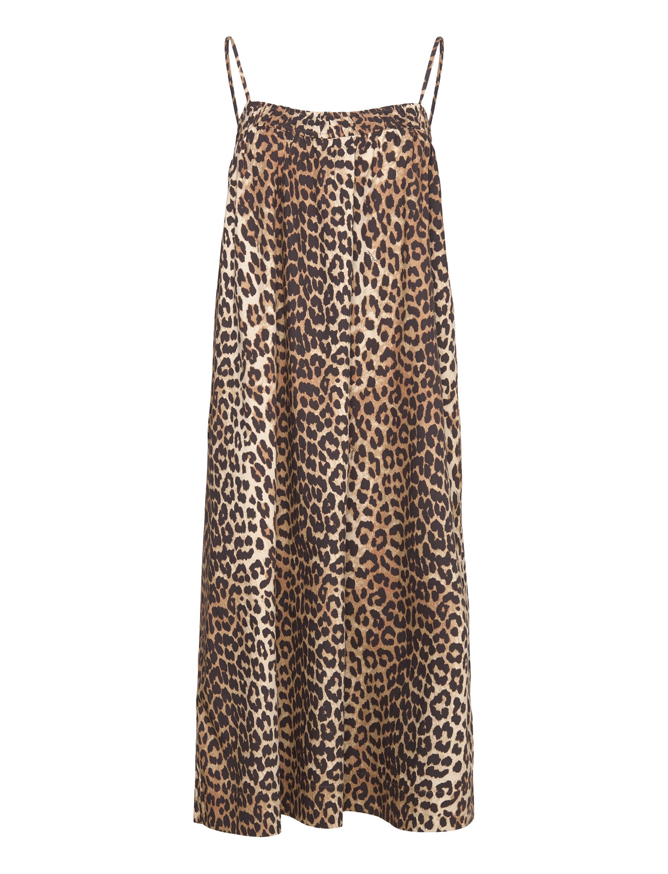 GANNI Cotton Midi Strap Dress, 42, Brown, Designere > Knælange Og Midi, Dame