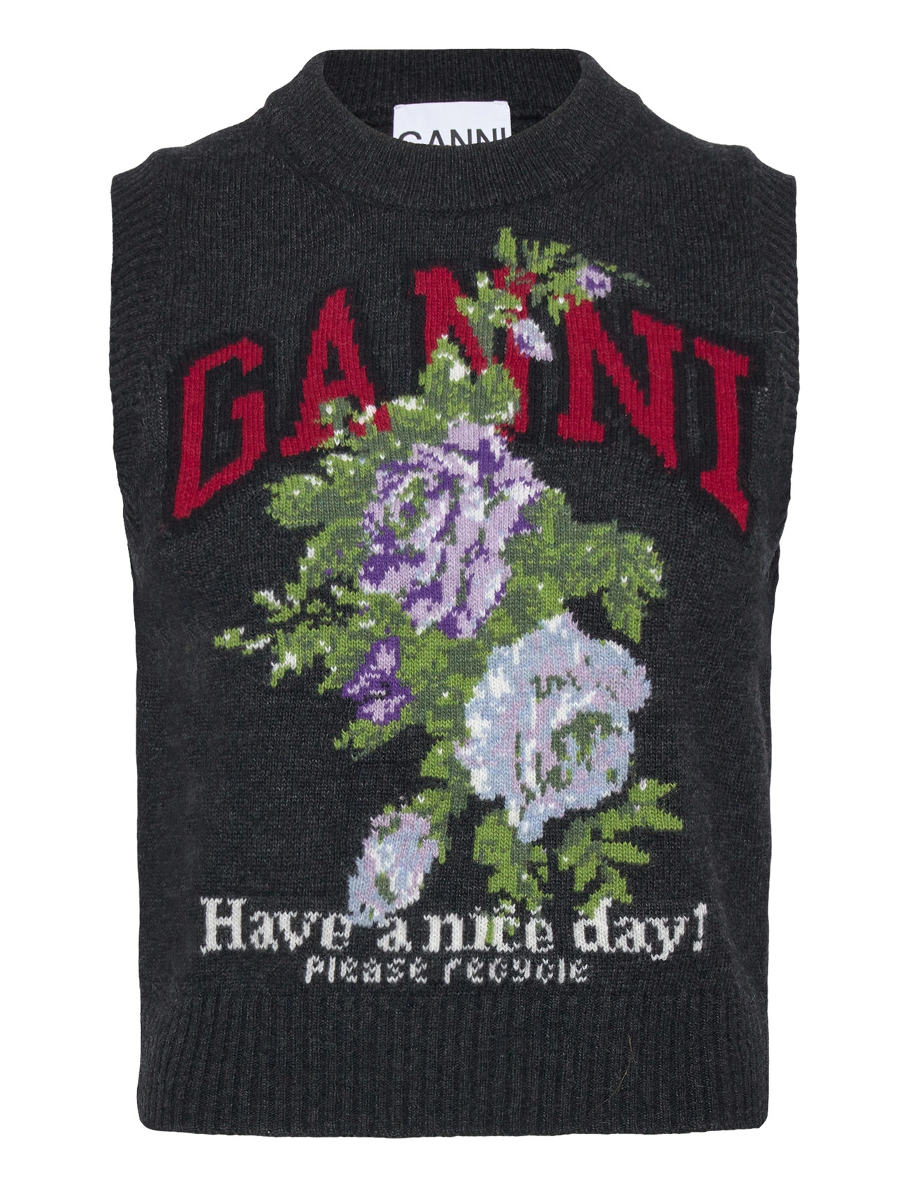 GANNI Floral Sleeveless Top, M, Grey, Veste > Strikkede Veste, Dame