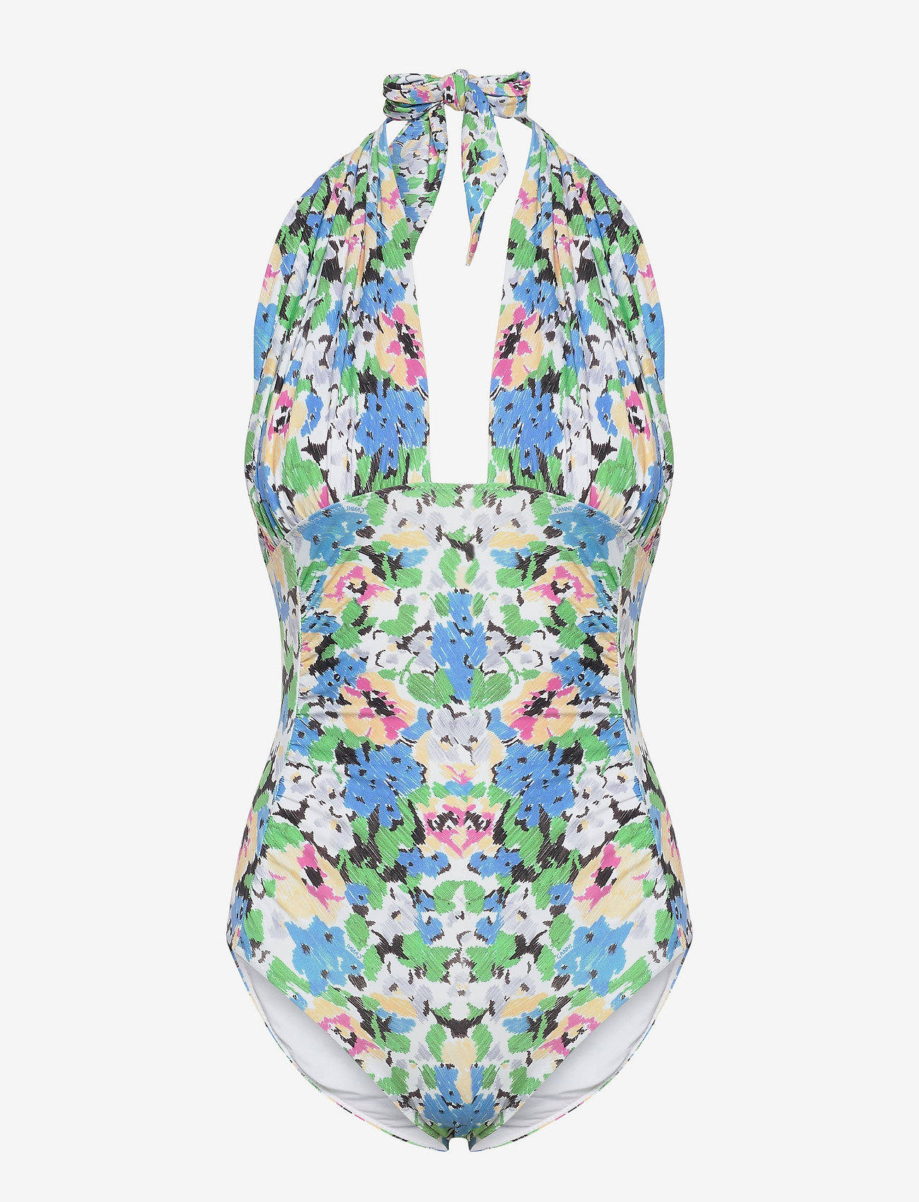 Ganni - Recycled Printed Tie-band Halterneck Swimsuit - badedragter - floral azure blue - 0