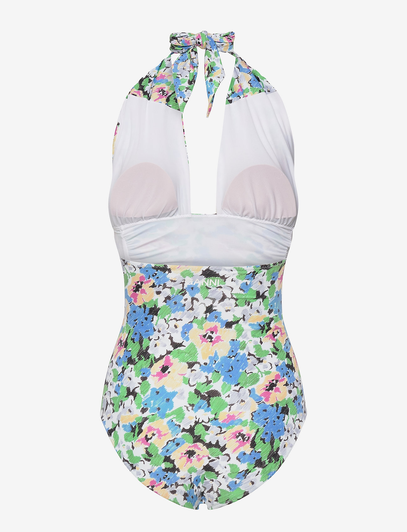 Ganni - Recycled Printed Tie-band Halterneck Swimsuit - badedragter - floral azure blue - 1