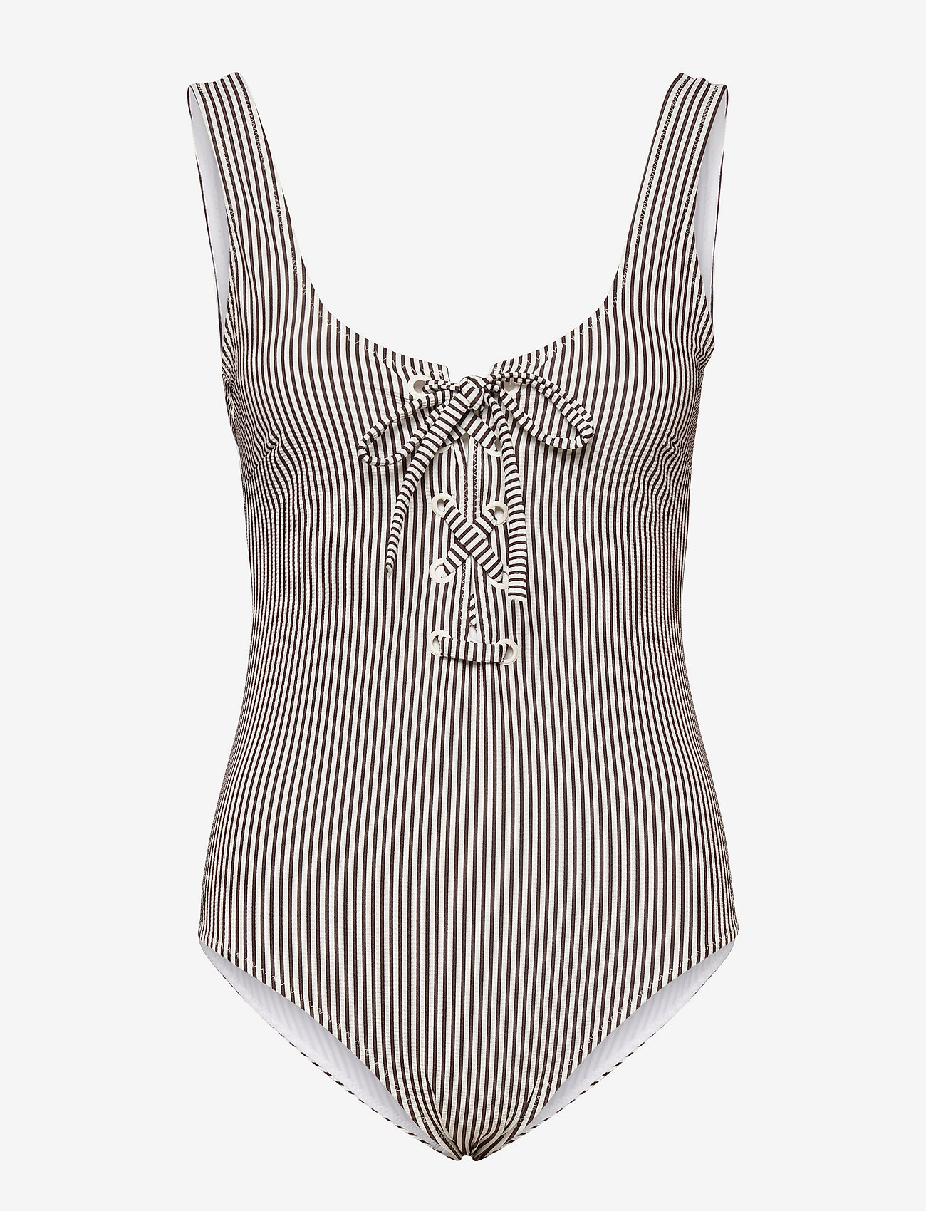Ganni - Recycled Stripe Tie-front Swimsuit - badedragter - egret - 0