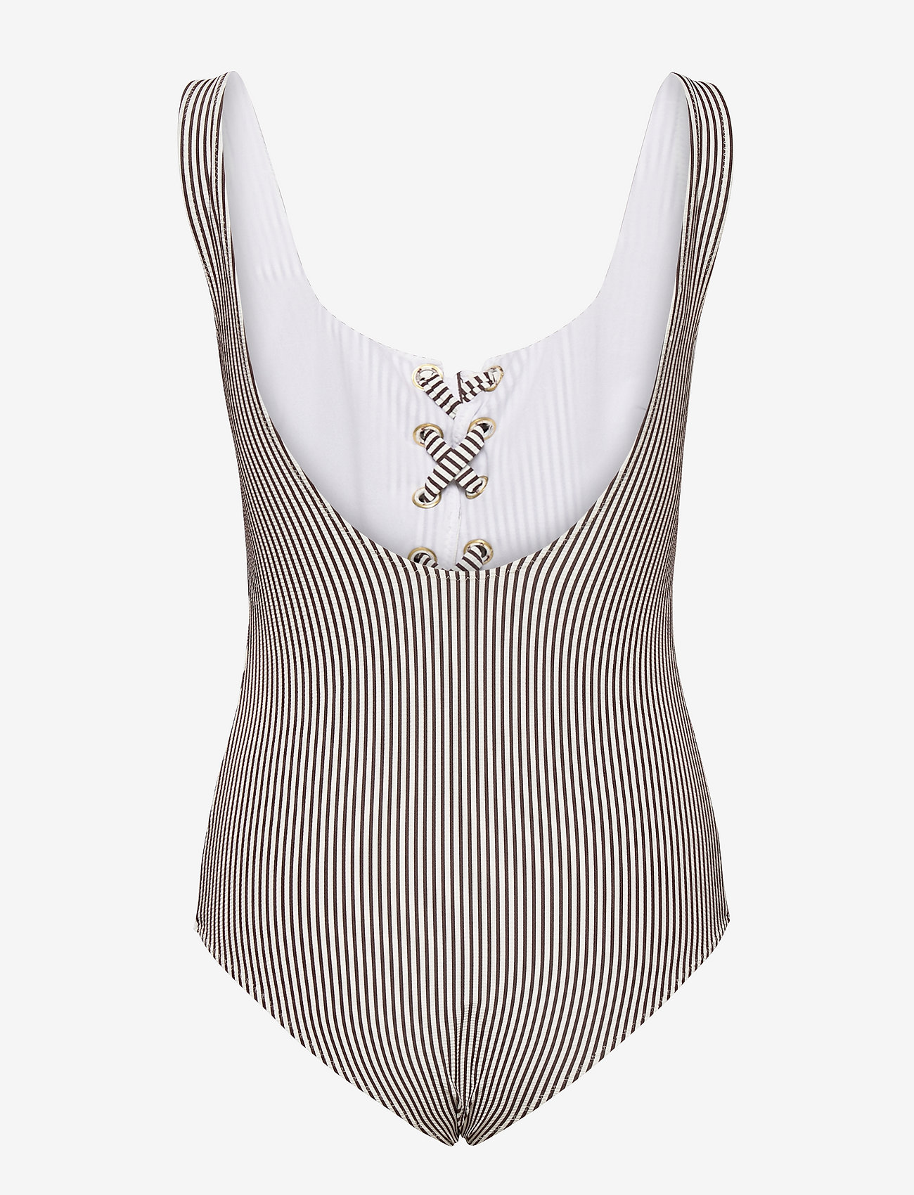 Ganni - Recycled Stripe Tie-front Swimsuit - badedragter - egret - 1