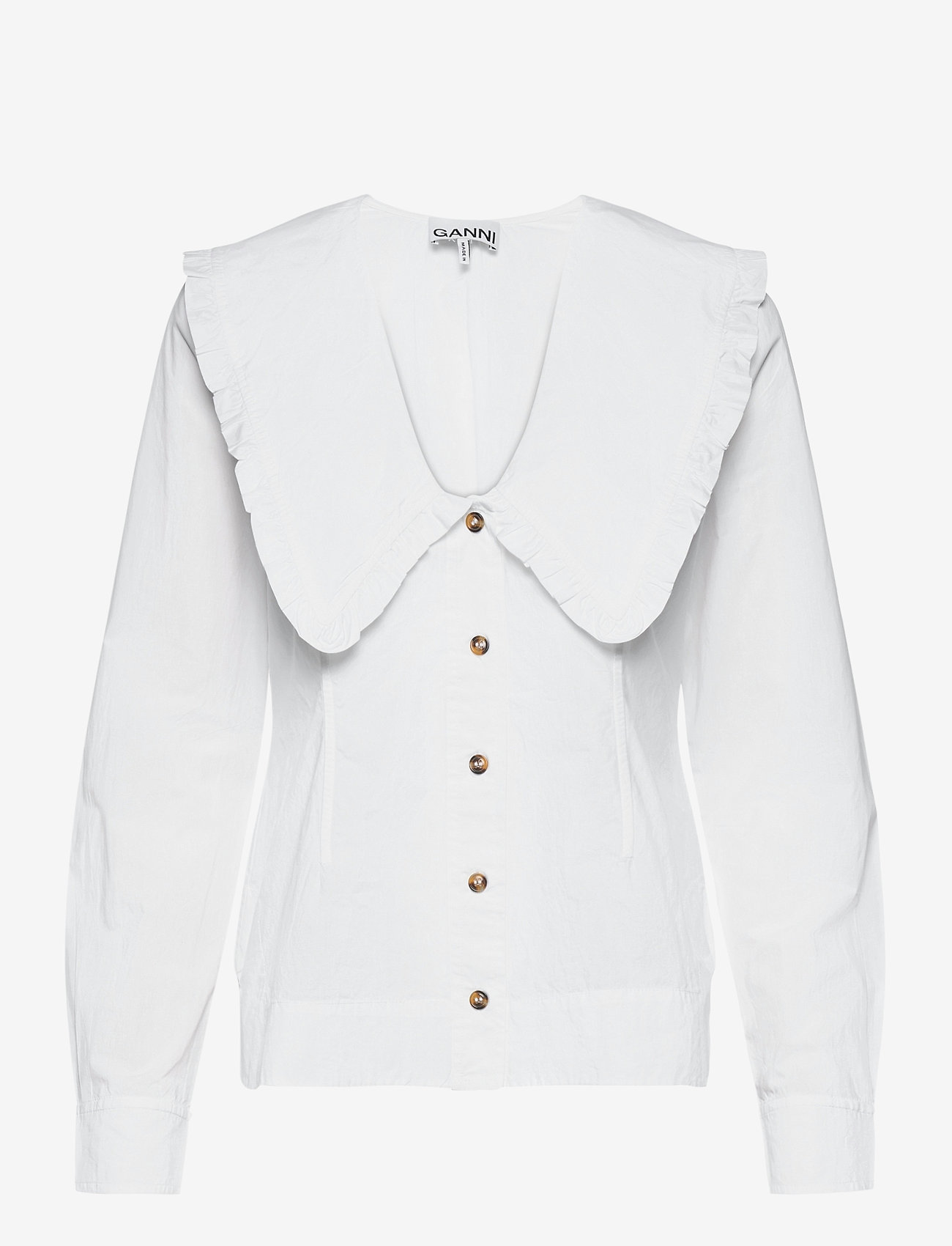 Ganni - V-Neck Shirt - langærmede bluser - bright white - 0