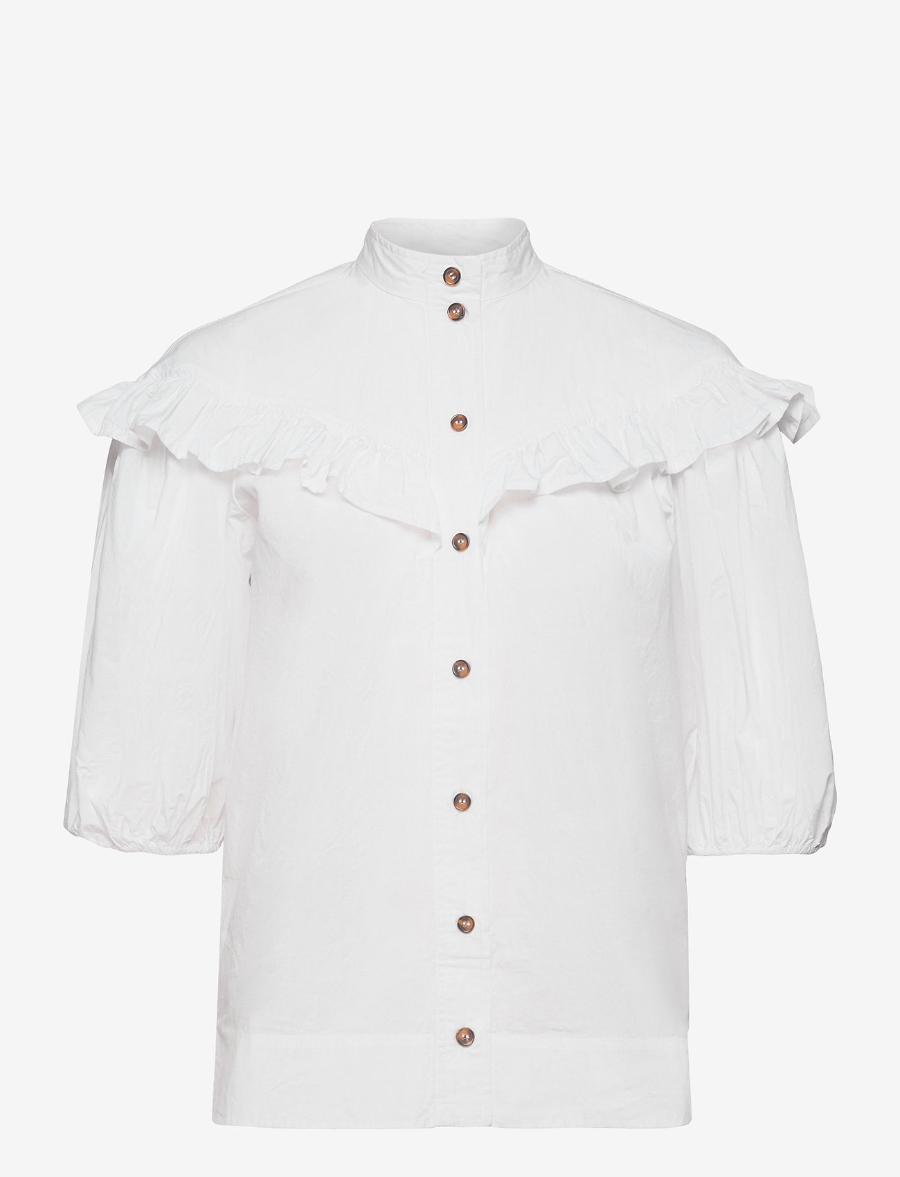 Ganni - Frill Shirt - denimskjorter - bright white - 0