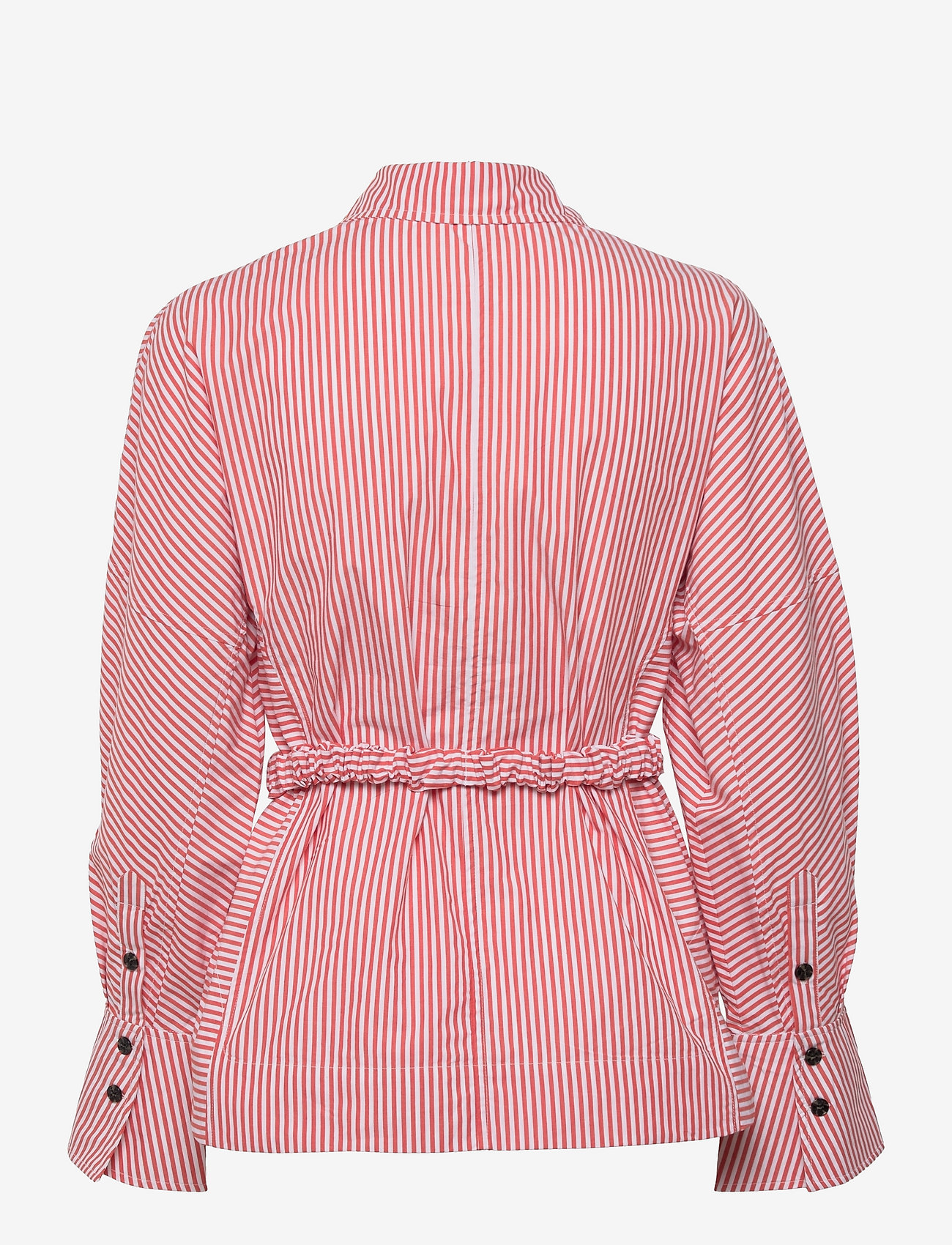 Ganni - Stripe Cotton Detachable Belt Shirt - denimskjorter - thin stripe orangedotcom - 1