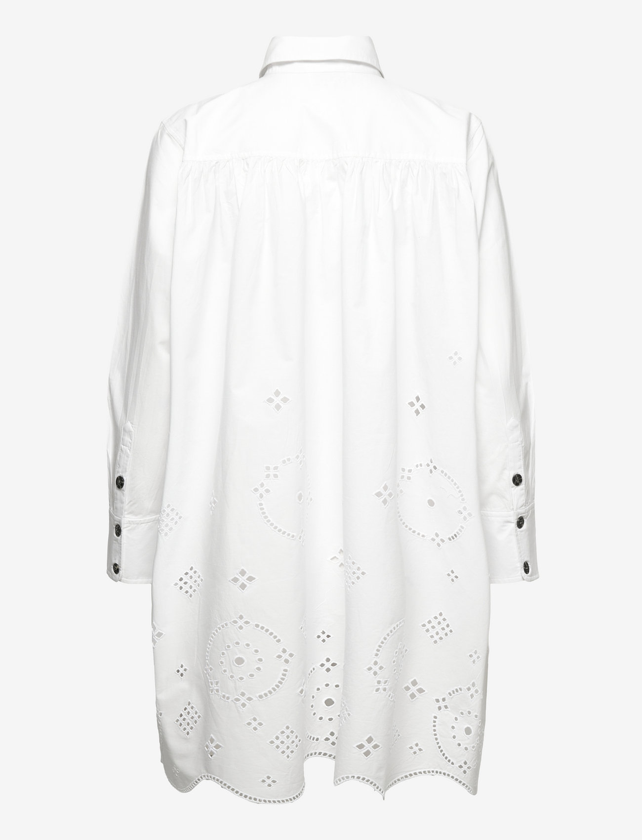 Ganni - Broderie Anglaise Wide Mini Shirt Dress - sommerkjoler - bright white - 1