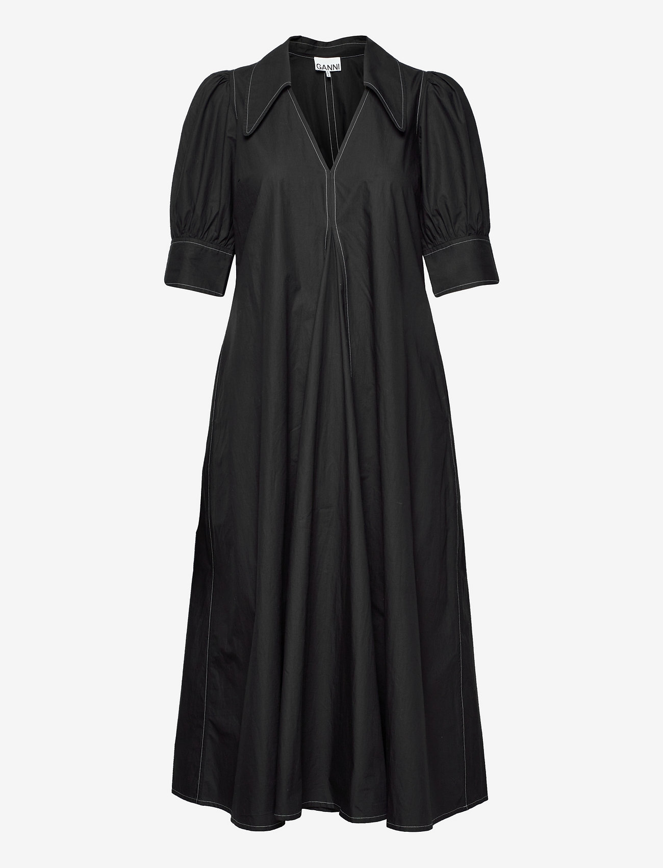 Ganni Cotton Poplin V-neck Maxi Dress 