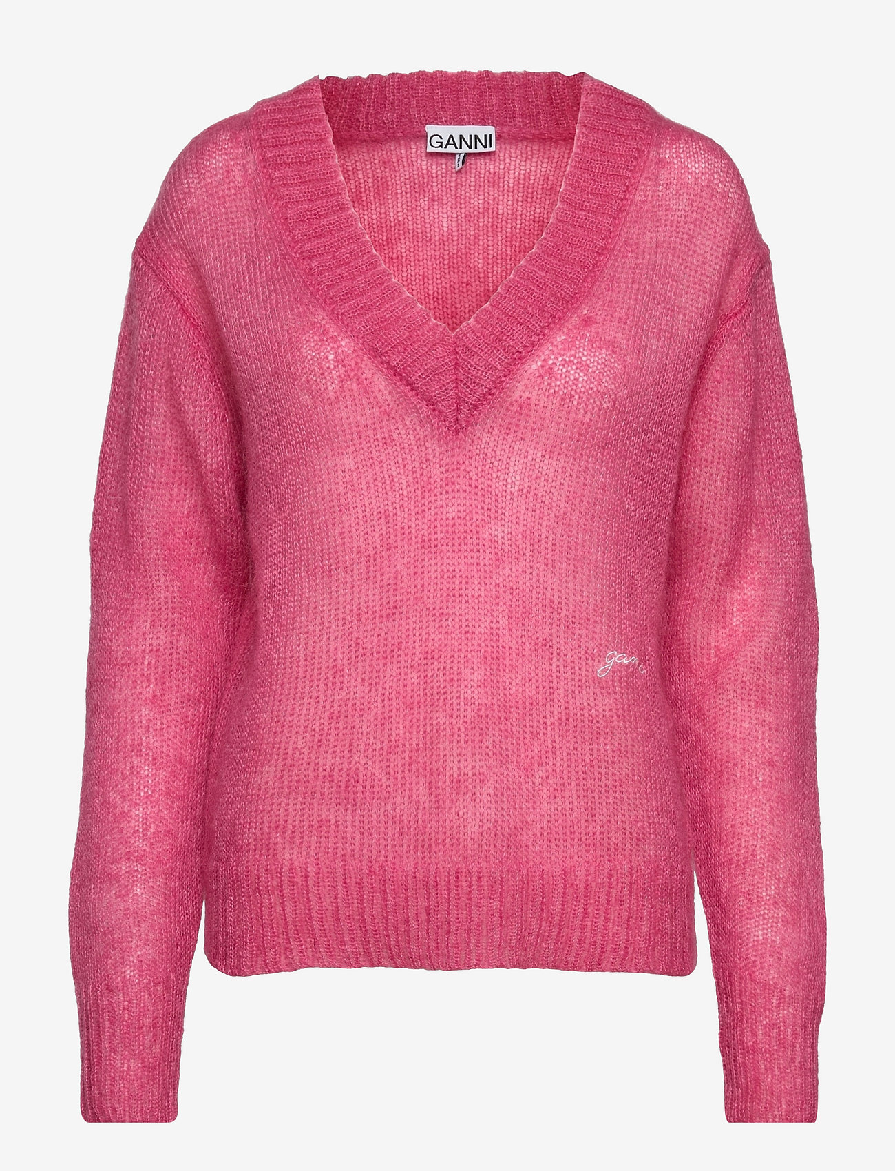 Ganni - Deep V-neck pullover - trøjer - shocking pink - 0
