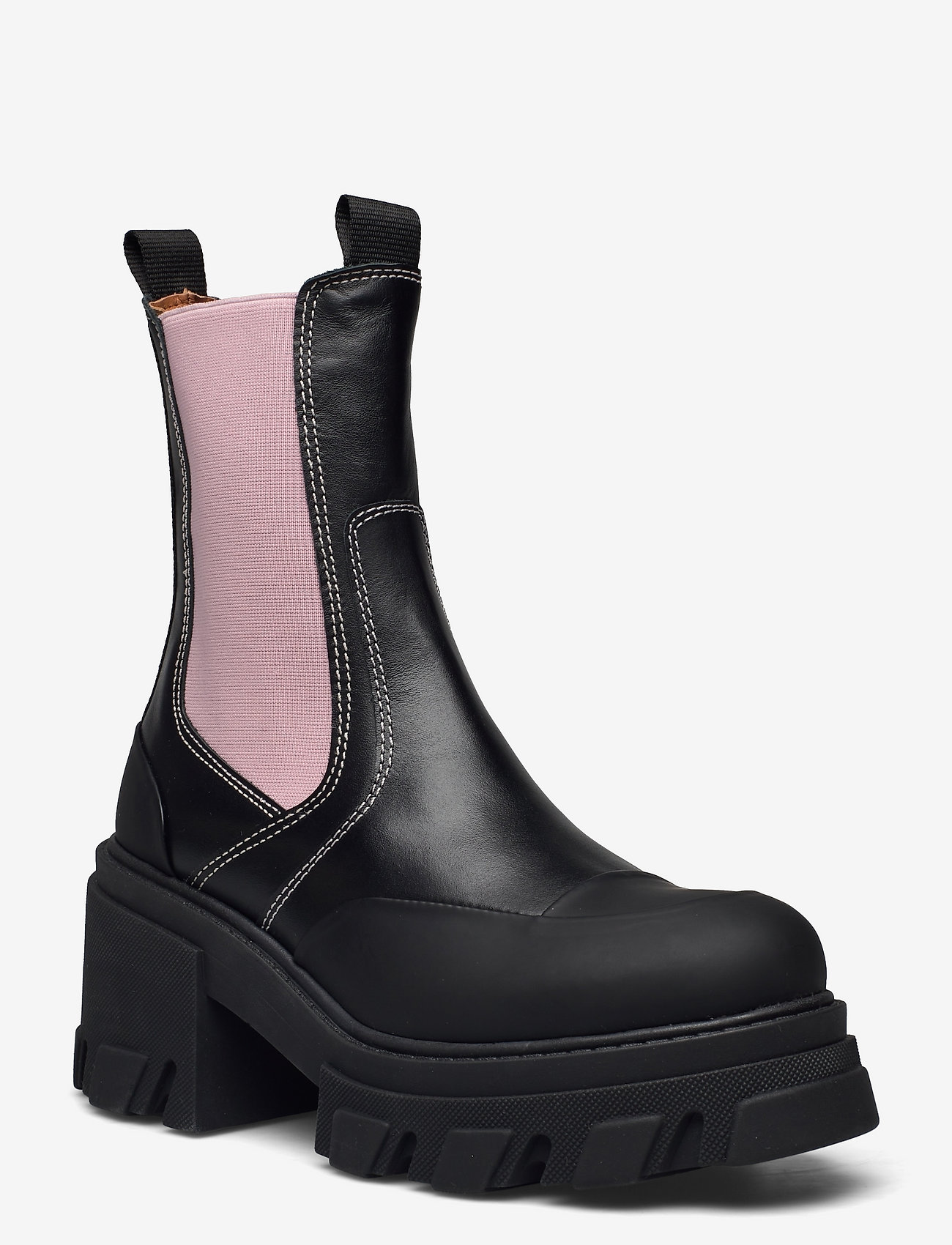 Ganni - Chunky Heel Chelsea Boot - chelsea støvler - black/pink - 0