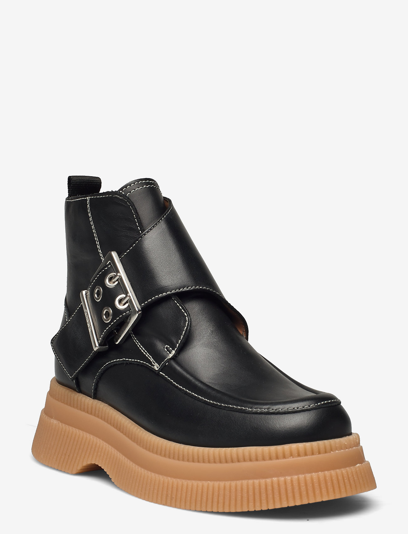 Ganni - Calf Leather - platta ankelboots - black - 0