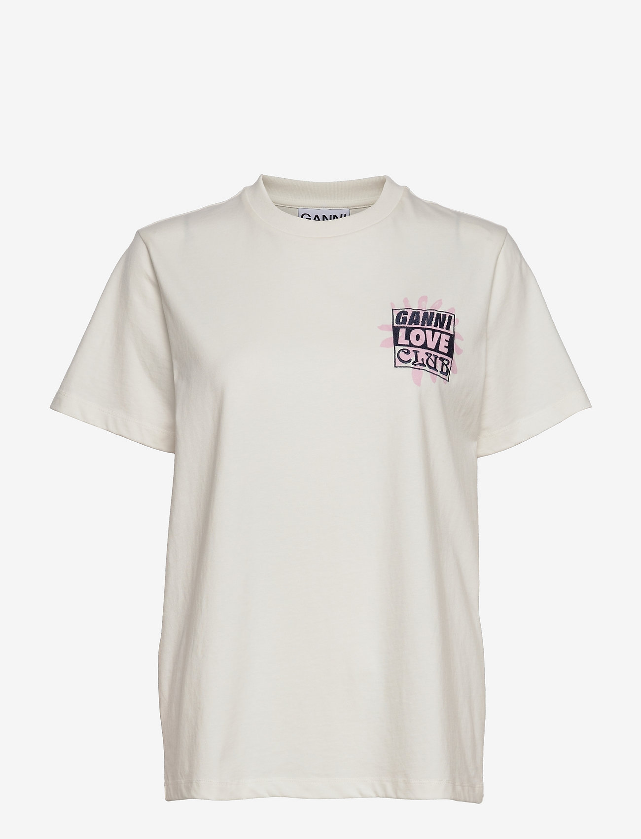 Ganni - Basic Jersey Loveclub O-neck Relaxed T-shirt - egret - 0