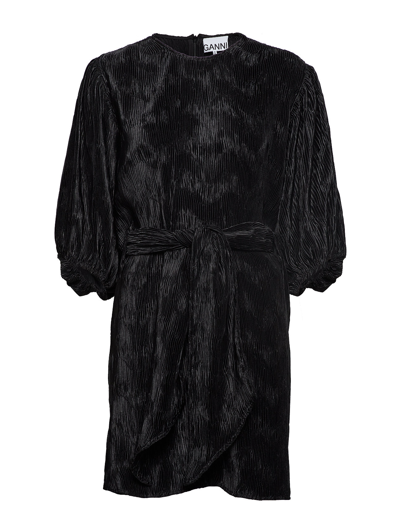 Pleated Satin Jurk Knielengte Zwart Ganni ganni kopen in de aanbieding