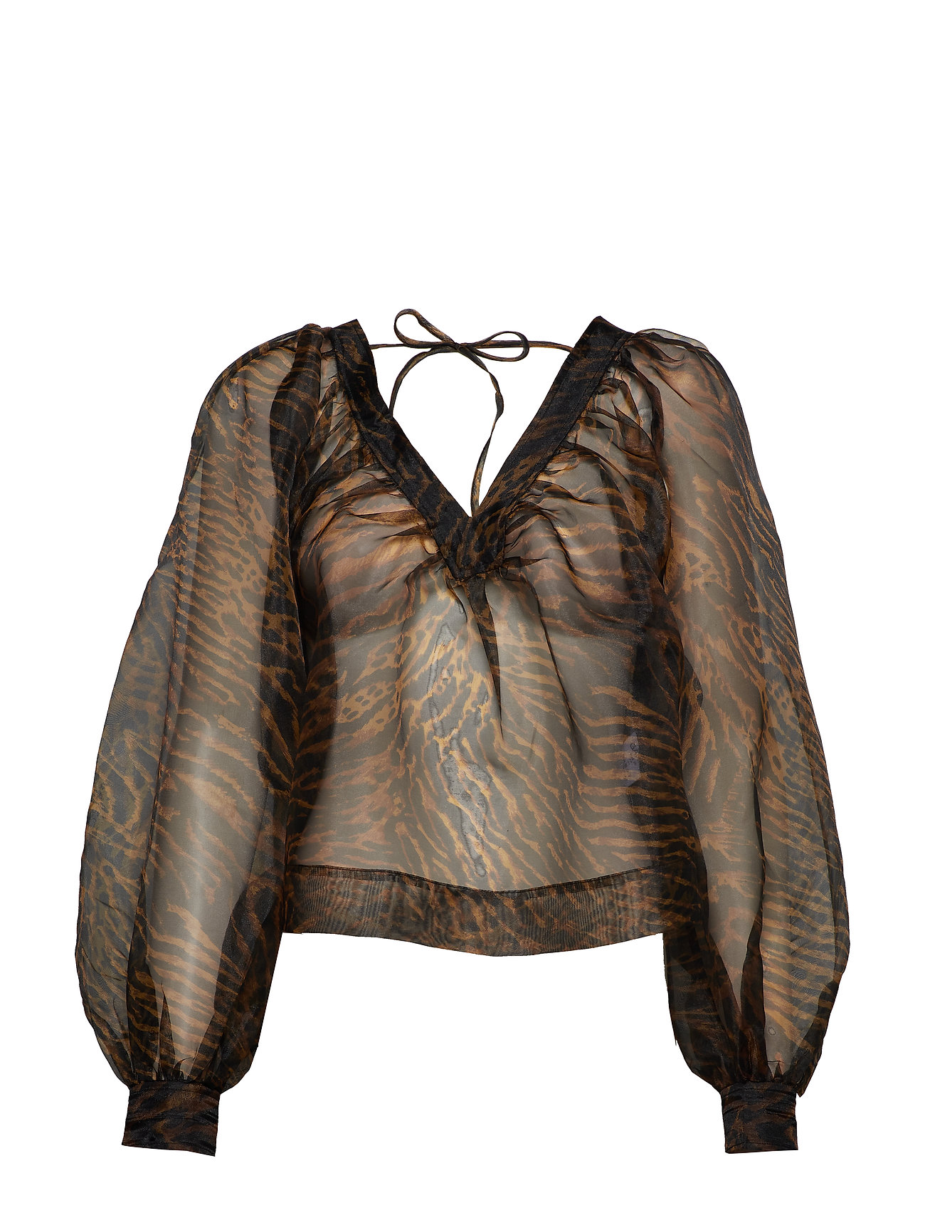 Printed Organza Blouse Lange Mouwen Bruin Ganni ganni kopen in de aanbieding