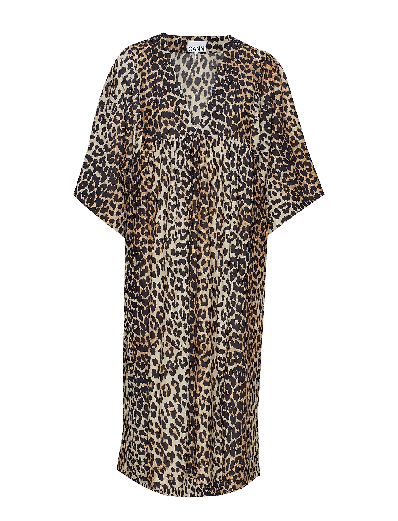 Cotton Silk Jurk Knielengte Bruin Ganni ganni kopen in de aanbieding