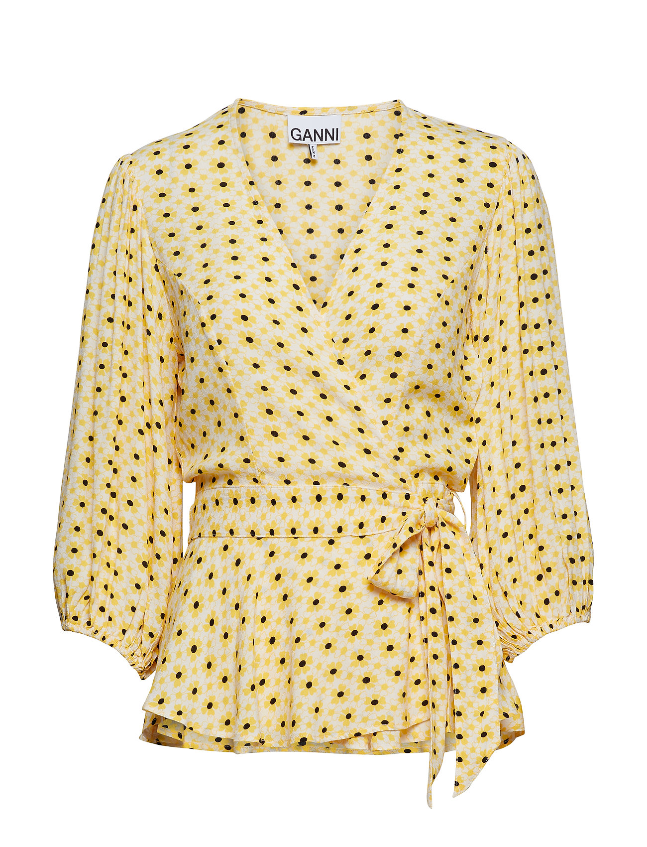 Printed Crepe Blouse Lange Mouwen Geel Ganni ganni kopen in de aanbieding