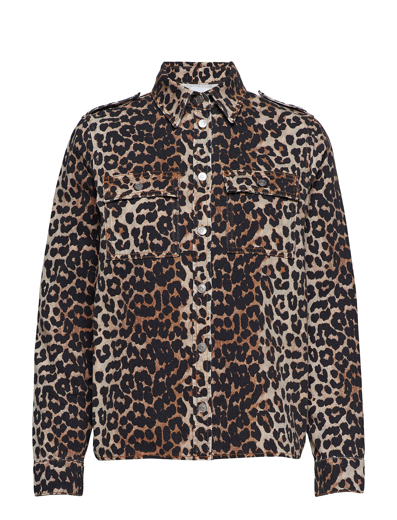 Print Denim Utility Shirt Blouse Lange Mouwen Bruin Ganni ganni kopen in de aanbieding