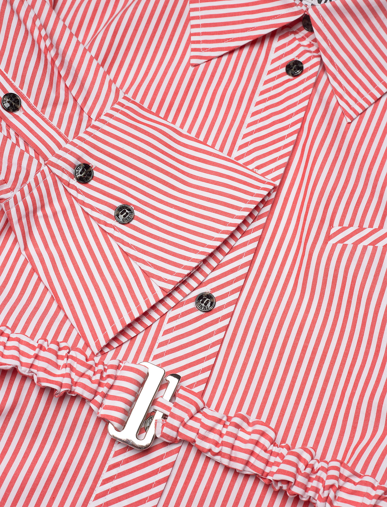 Ganni - Stripe Cotton Detachable Belt Shirt - denimskjorter - thin stripe orangedotcom - 3
