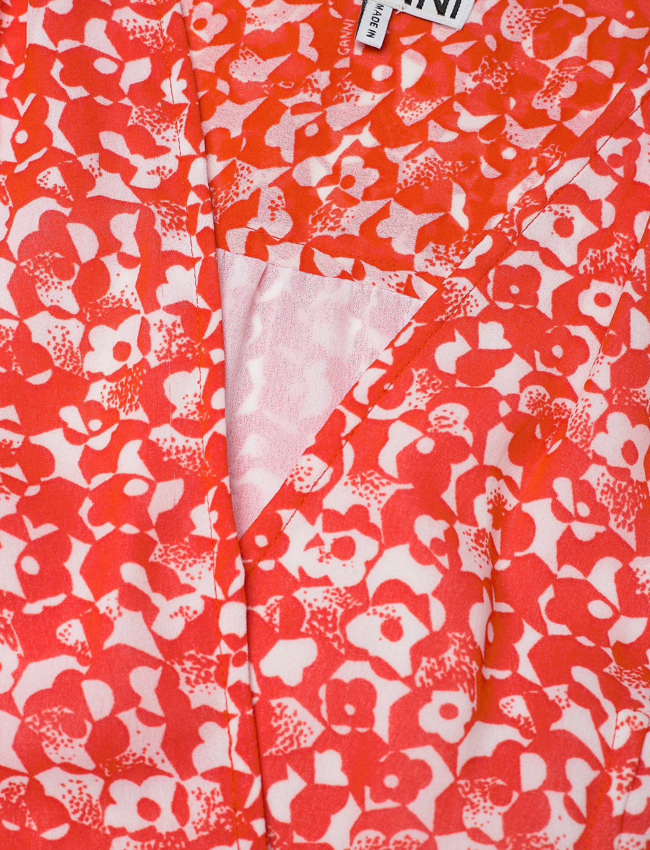 Ganni - Printed Light Crepe Deep V-neck Wrap Dress - sommerkjoler - mini floral orangedotcom - 2