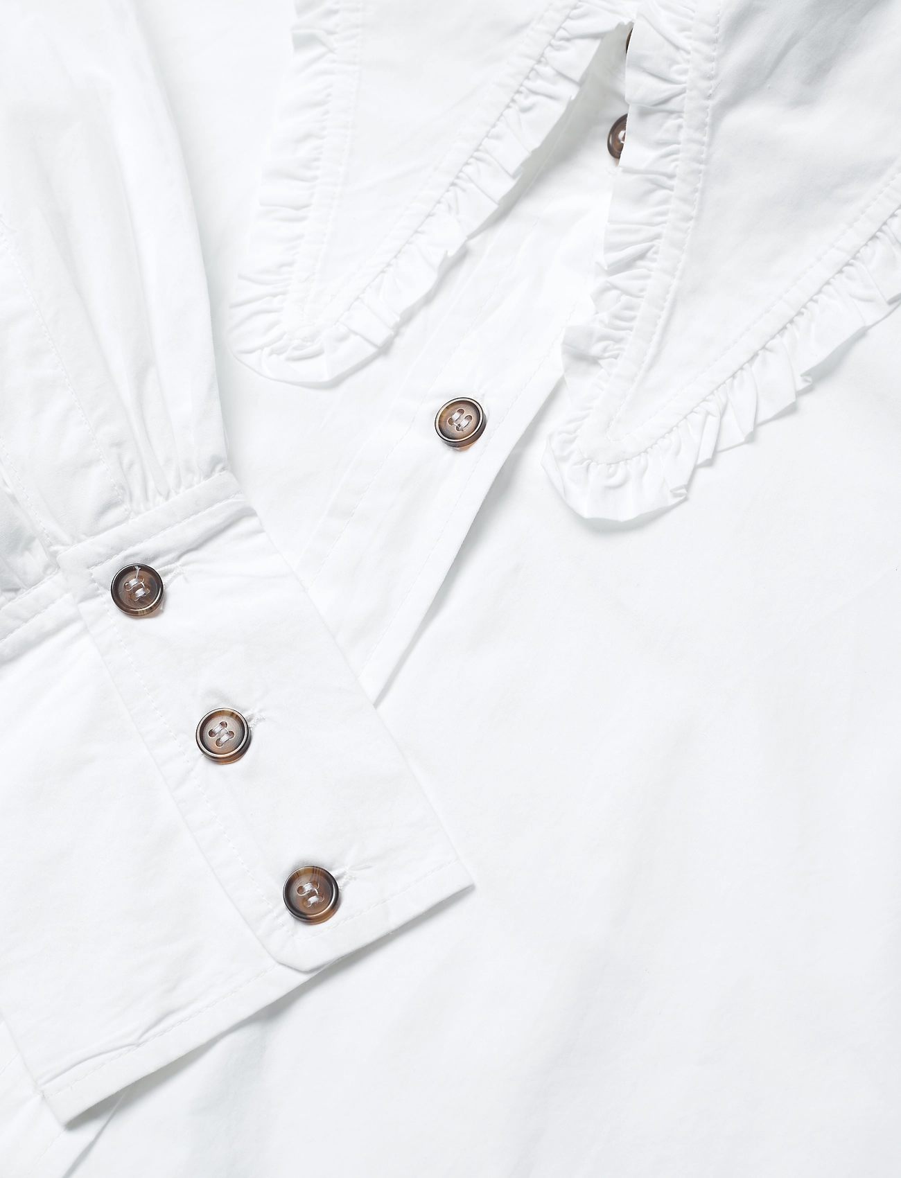 Ganni - Cotton Poplin Long Collar Puff Sleeve Shirt - denimskjorter - bright white - 2