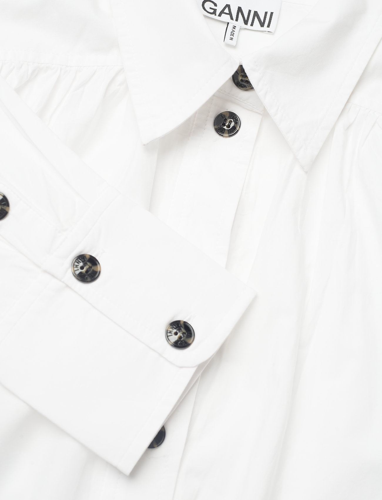 Ganni - Broderie Anglaise Wide Mini Shirt Dress - sommerkjoler - bright white - 2