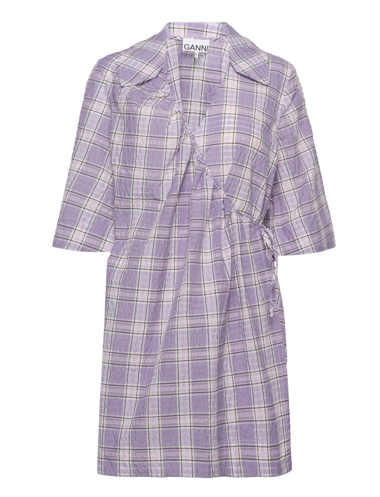 Seersucker Check Mini Wrap Dress Kort Kjole Purple Ganni