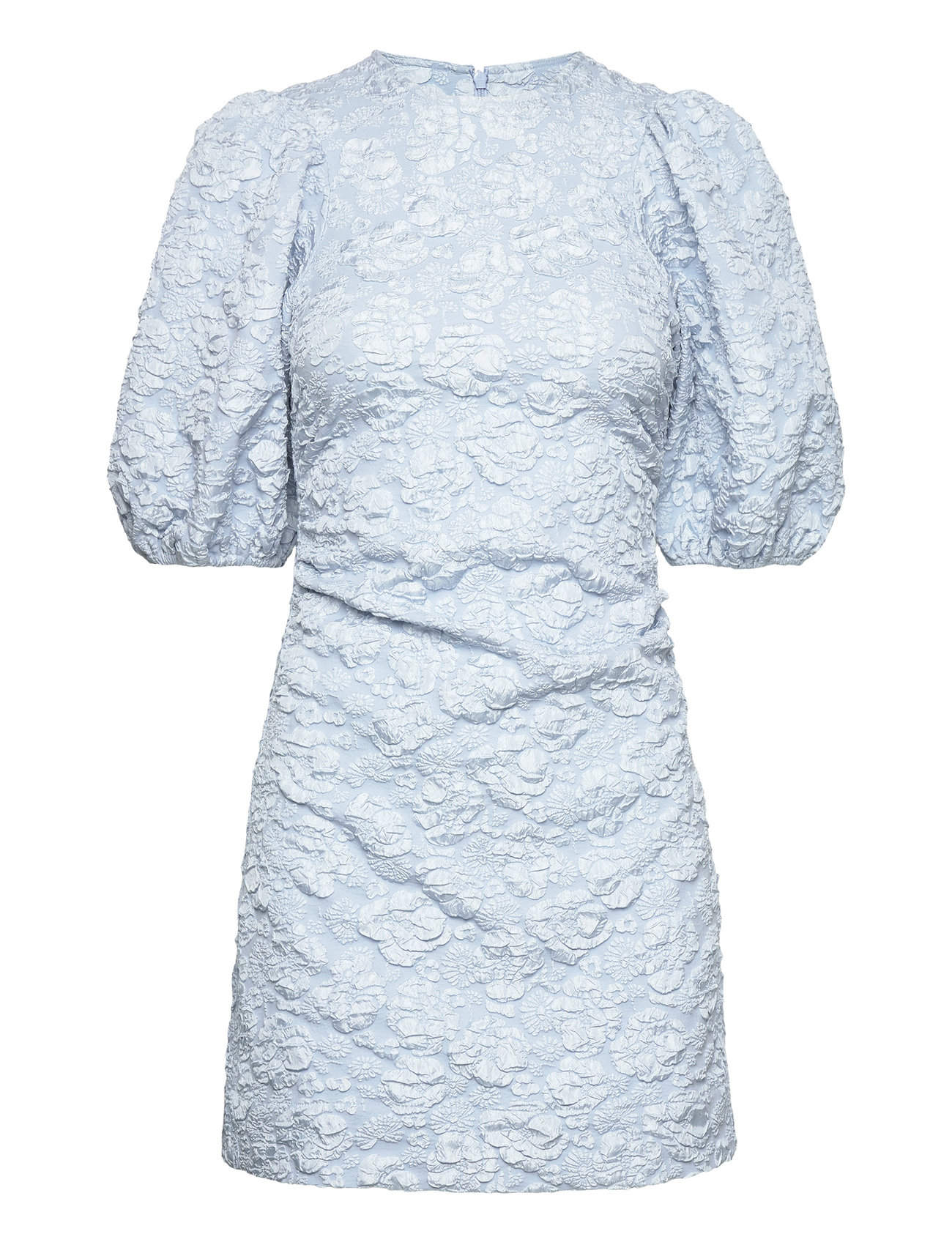 Stretch Jacquard Puff Sleeves Mini Dress Kort Klänning Blue Ganni