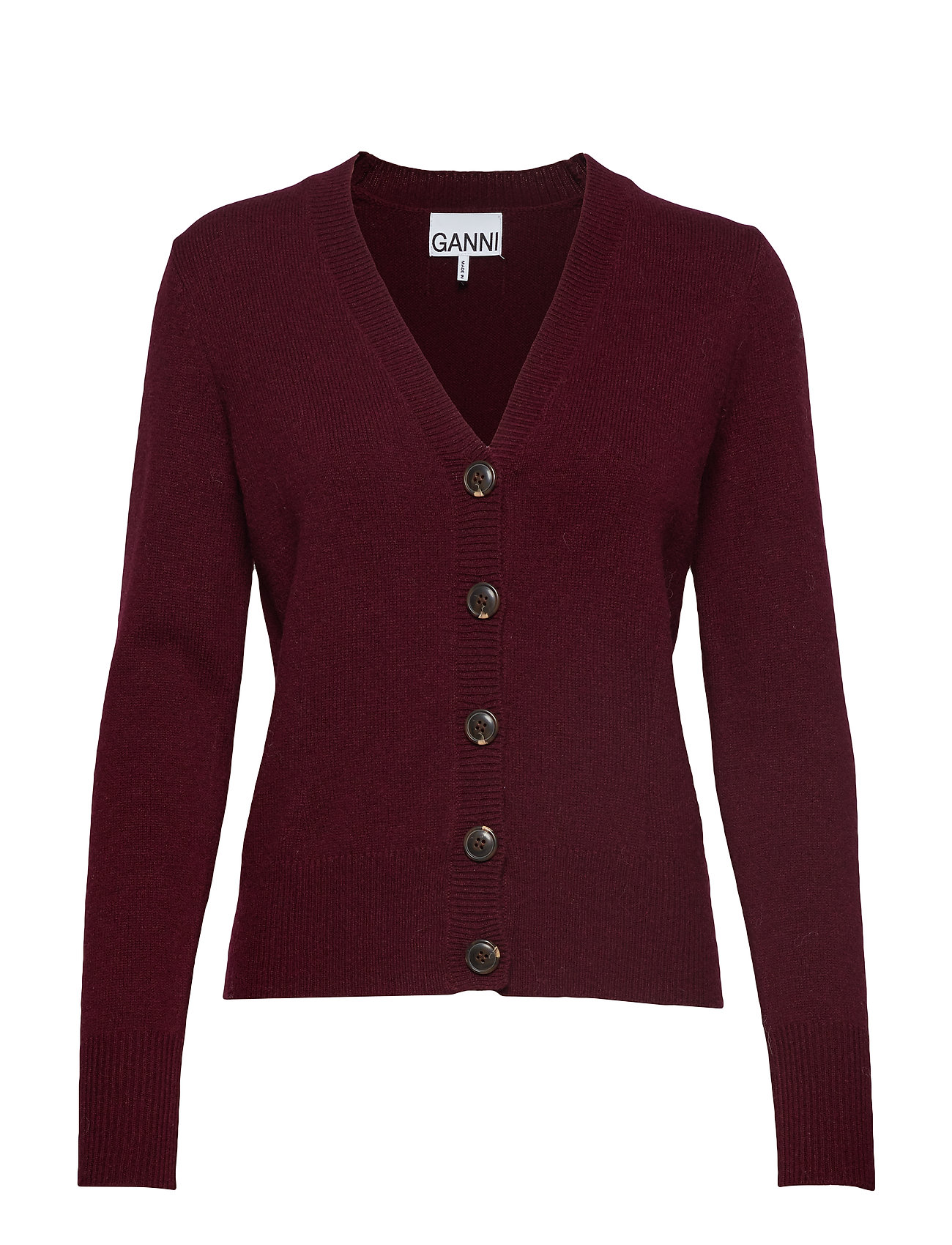 Wool Knit Gebreide Trui Cardigan Rood Ganni ganni kopen in de aanbieding